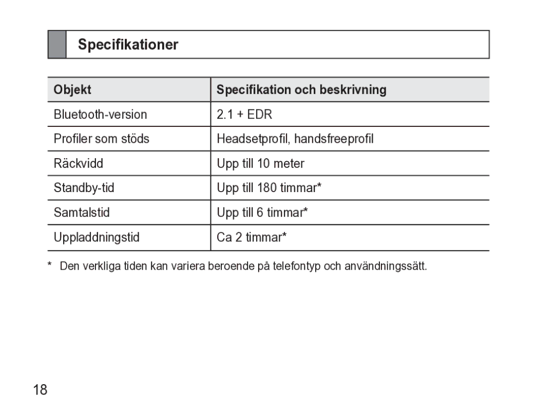 Samsung AWEP470EBECXEE manual Specifikationer, Objekt Specifikation och beskrivning 