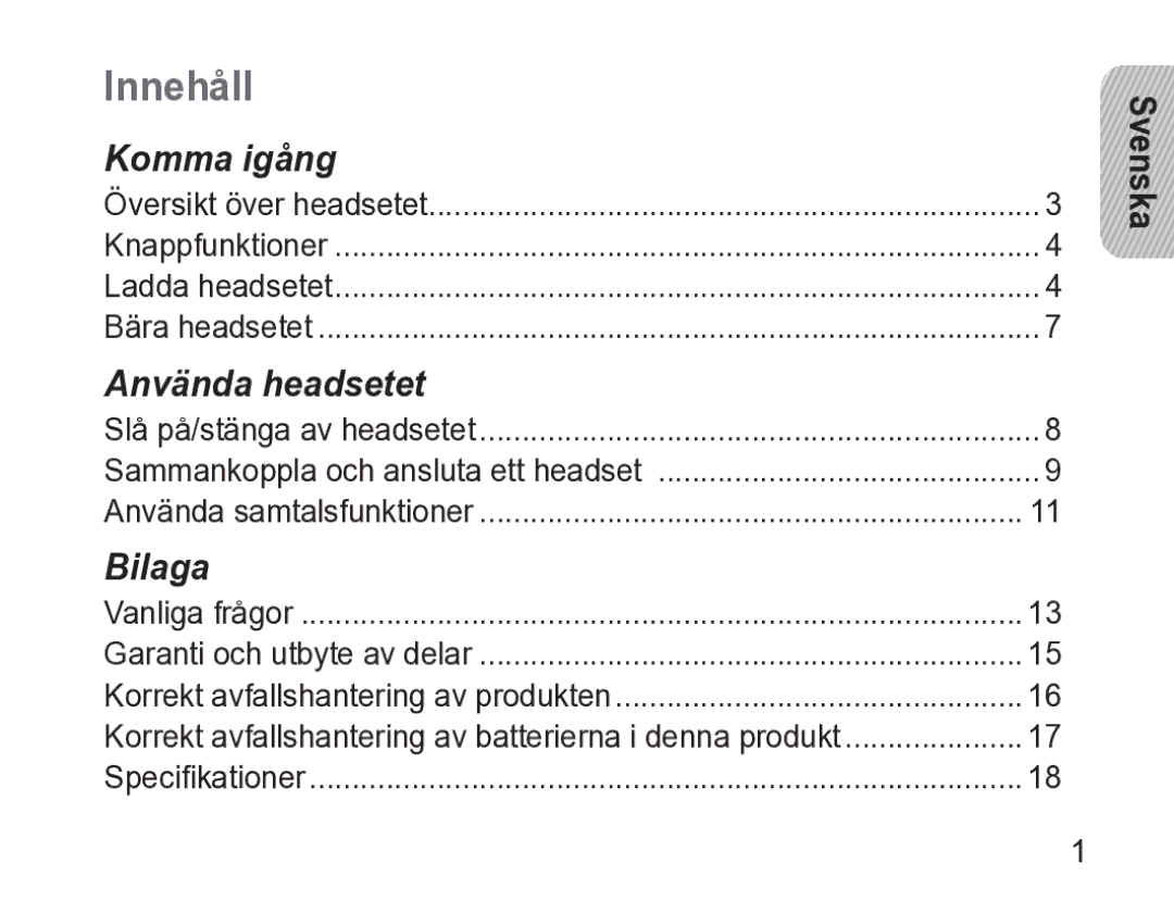 Samsung AWEP470EBECXEE manual Innehåll 