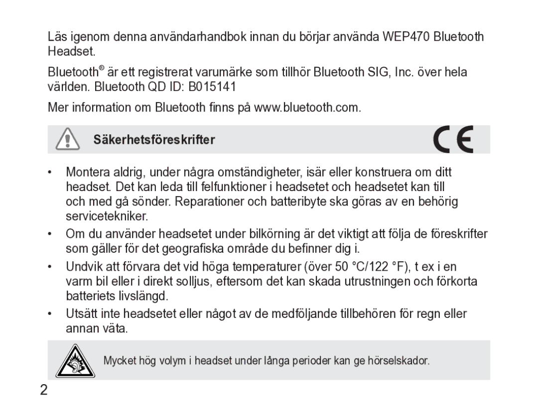 Samsung AWEP470EBECXEE manual Säkerhetsföreskrifter 