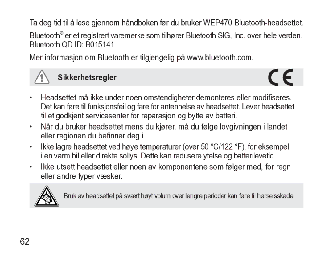 Samsung AWEP470EBECXEE manual Sikkerhetsregler 