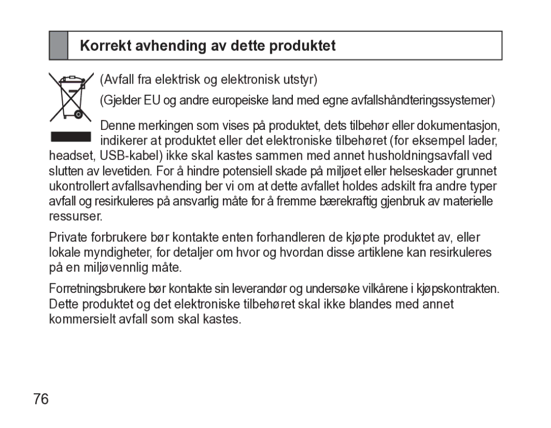 Samsung AWEP470EBECXEE manual Korrekt avhending av dette produktet 