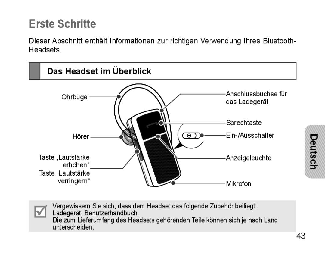 Samsung AWEP470EBECXEH, AWEP470EBECXEF, AWEP470EBECXET, AWEP470EBECFOP manual Erste Schritte, Das Headset im Überblick 