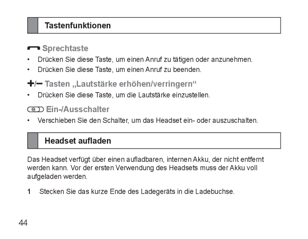 Samsung AWEP470EBECEUR manual Tastenfunktionen, Sprechtaste, Tasten „Lautstärke erhöhen/verringern, Ein-/Ausschalter 