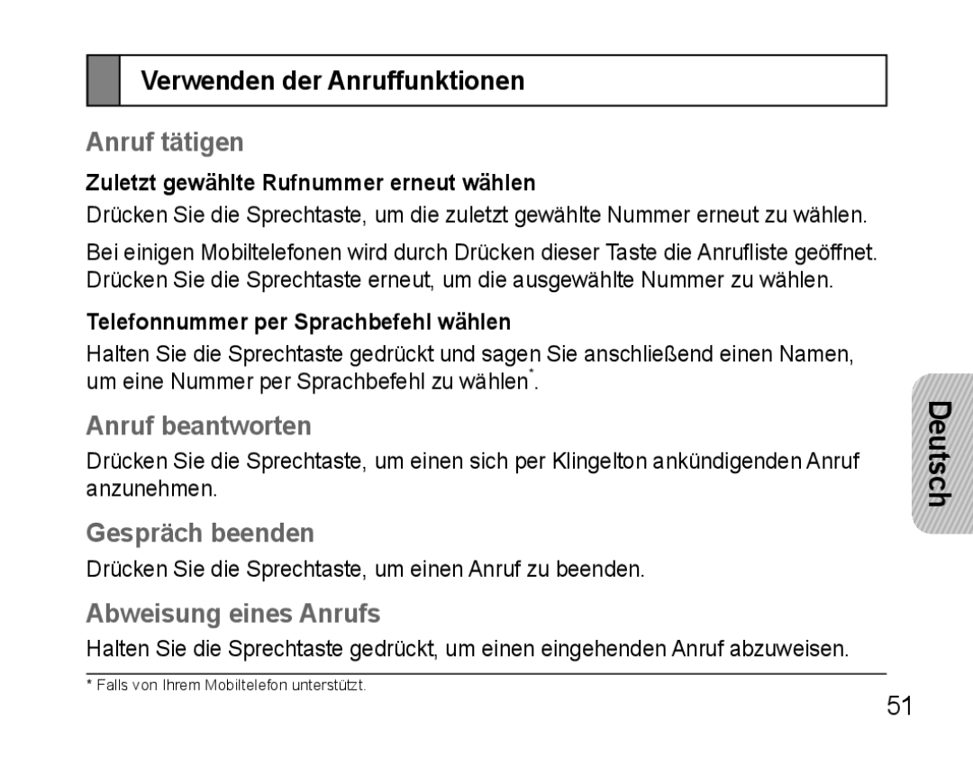 Samsung AWEP470EBECEUR, AWEP470EBECXEF Verwenden der Anruffunktionen, Anruf tätigen, Anruf beantworten, Gespräch beenden 