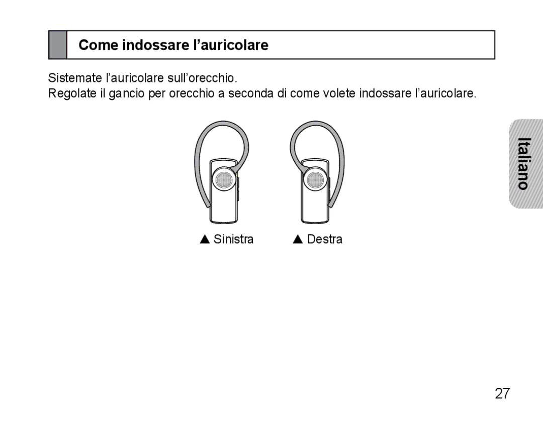 Samsung AWEP470EBECXET, AWEP470EBECFOP, AWEP475EBECFOP manual Come indossare l’auricolare 