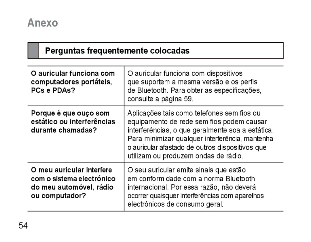 Samsung AWEP470EBECXET, AWEP470EBECFOP, AWEP475EBECFOP manual Anexo, Perguntas frequentemente colocadas 