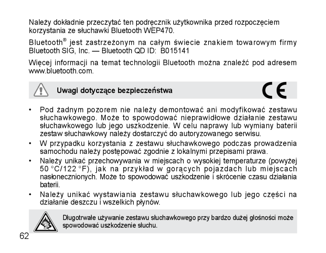 Samsung AWEP475EBECFOP, AWEP470EBECXET, AWEP470EBECFOP manual Uwagi dotyczące bezpieczeństwa 