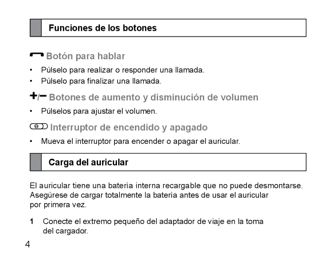 Samsung AWEP470EBECFOP manual Funciones de los botones, Botón para hablar, Botones de aumento y disminución de volumen 