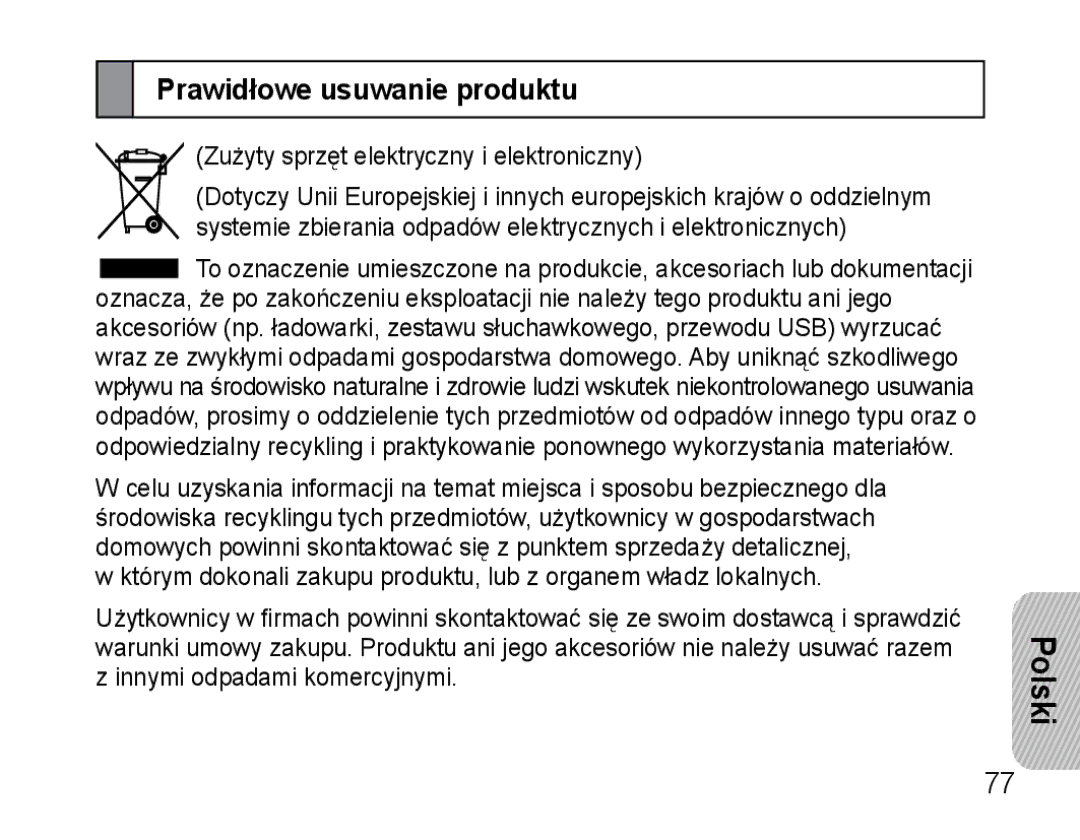 Samsung AWEP475EBECFOP, AWEP470EBECXET, AWEP470EBECFOP manual Prawidłowe usuwanie produktu 