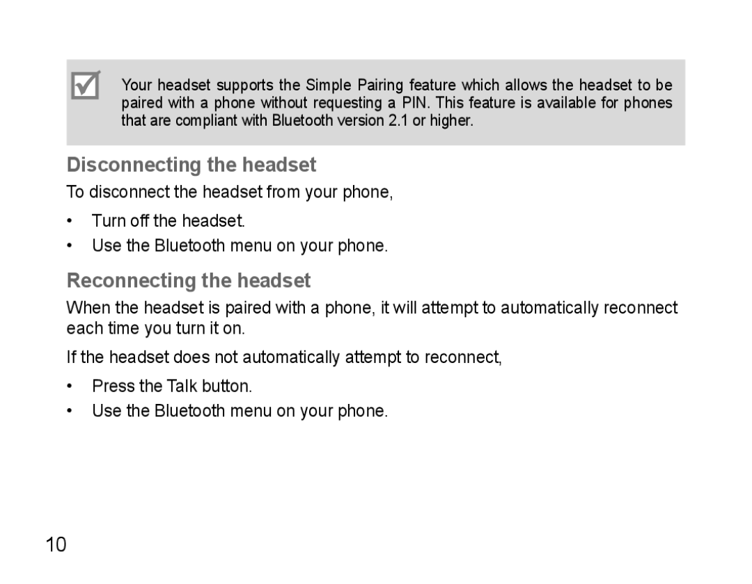 Samsung AWEP475ESECXEH, AWEP475ESECXET, AWEP475ESECEUR, AWEP475ESECSER Disconnecting the headset, Reconnecting the headset 