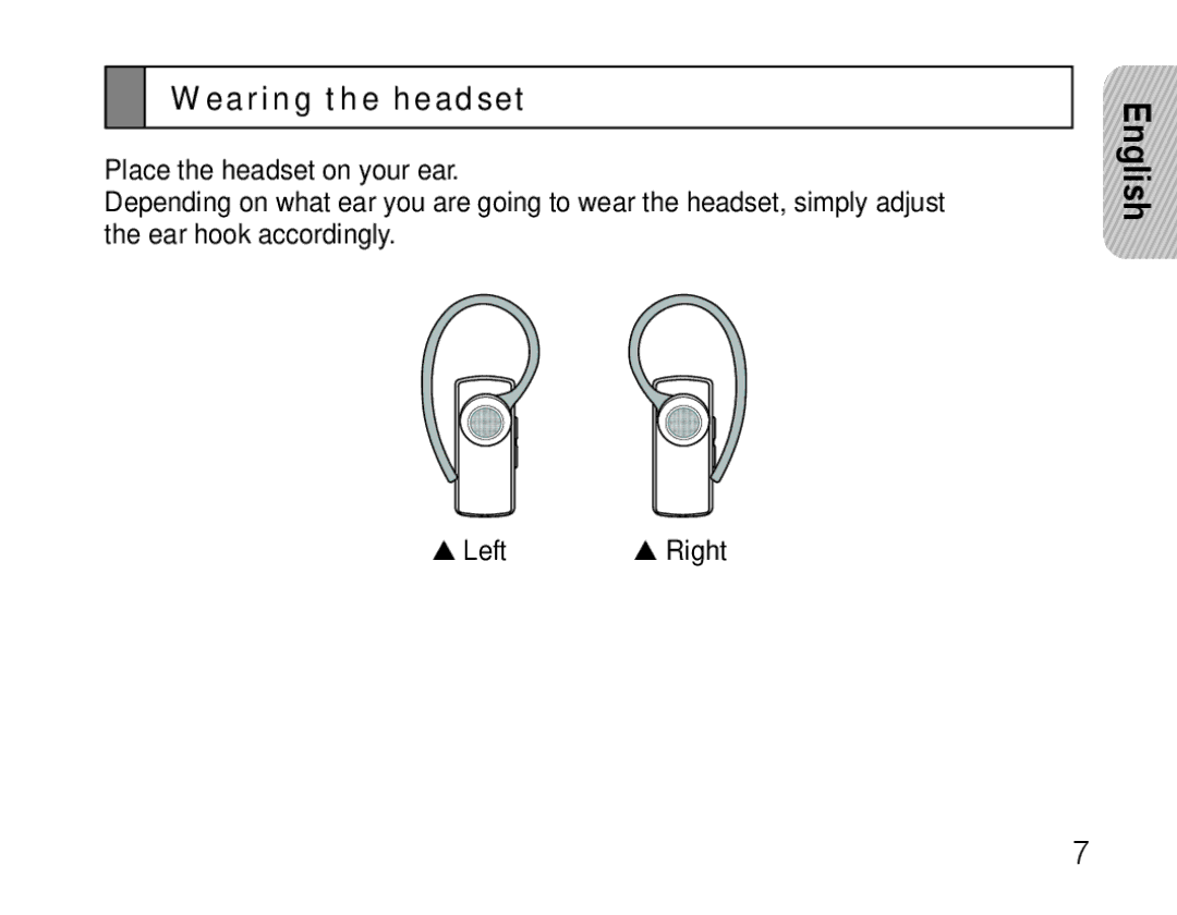 Samsung AWEP475ESECEUR, AWEP475ESECXET, AWEP475ESECXEH, AWEP475ESECSER manual Wearing the headset 