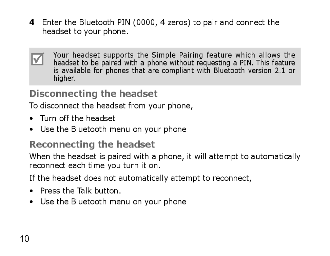 Samsung AWEP475ESECXEH, AWEP475ESECXET, AWEP475ESECEUR, AWEP475ESECSER manual Disconnecting the headset 