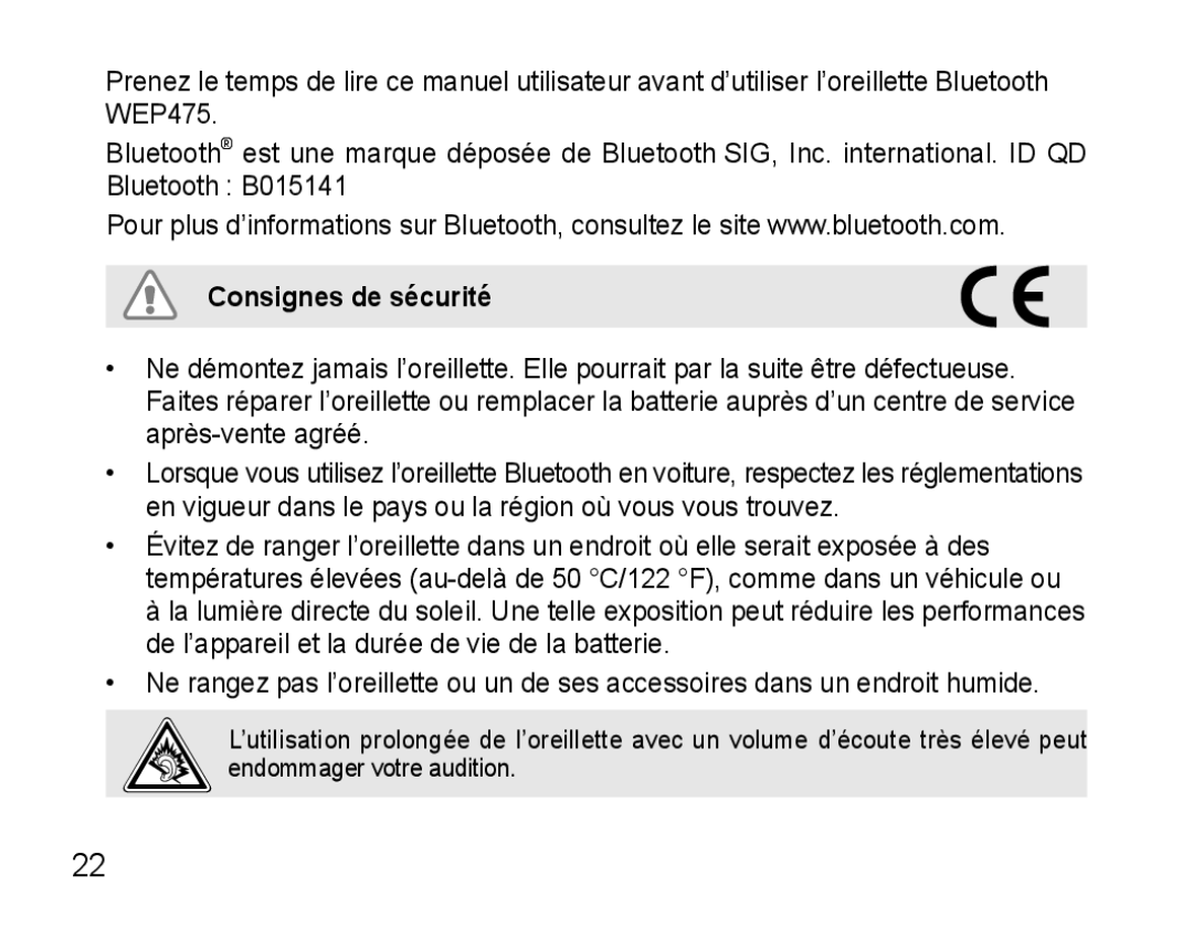 Samsung AWEP475ESECXEH, AWEP475ESECXET, AWEP475ESECEUR, AWEP475ESECSER manual Consignes de sécurité 