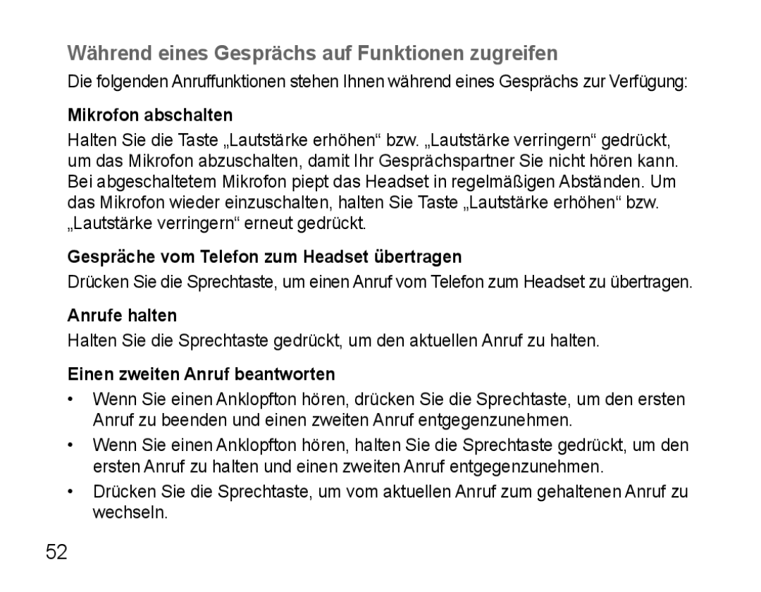 Samsung AWEP475ESECSER manual Während eines Gesprächs auf Funktionen zugreifen, Mikrofon abschalten, Anrufe halten 