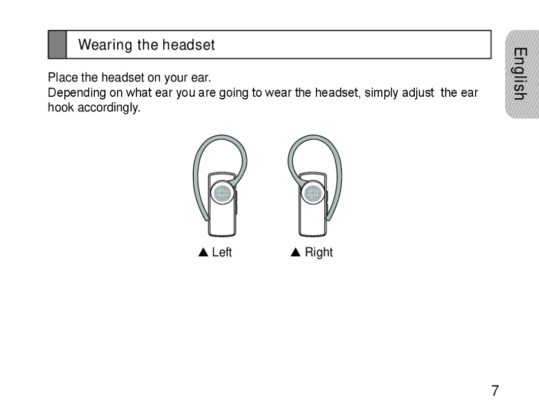 Samsung AWEP475ESECEUR, AWEP475ESECXET, AWEP475ESECXEH, AWEP475ESECSER manual Wearing the headset 