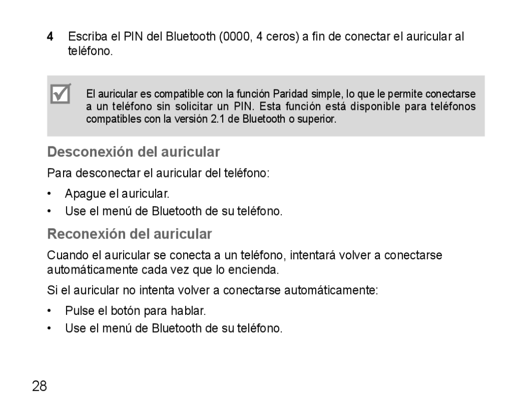 Samsung AWEP475ESECSER, AWEP475ESECXET, AWEP475ESECXEH, AWEP475ESECEUR Desconexión del auricular, Reconexión del auricular 