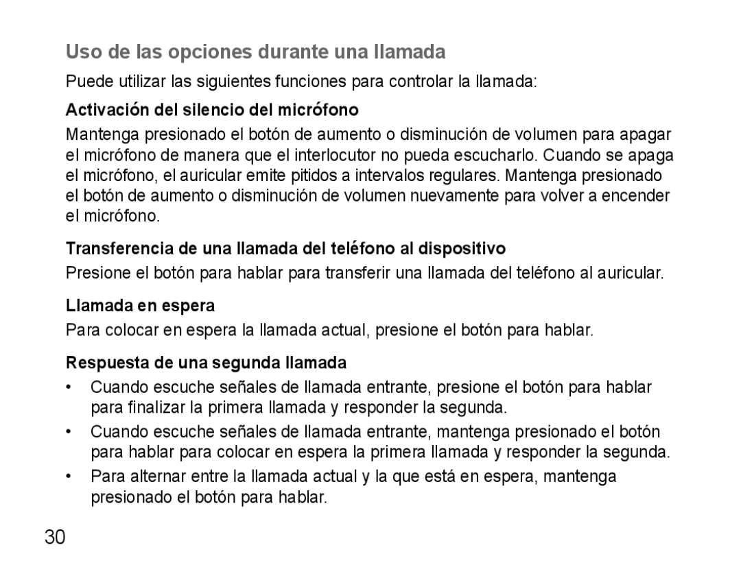 Samsung AWEP475ESECXEH Uso de las opciones durante una llamada, Activación del silencio del micrófono, Llamada en espera 