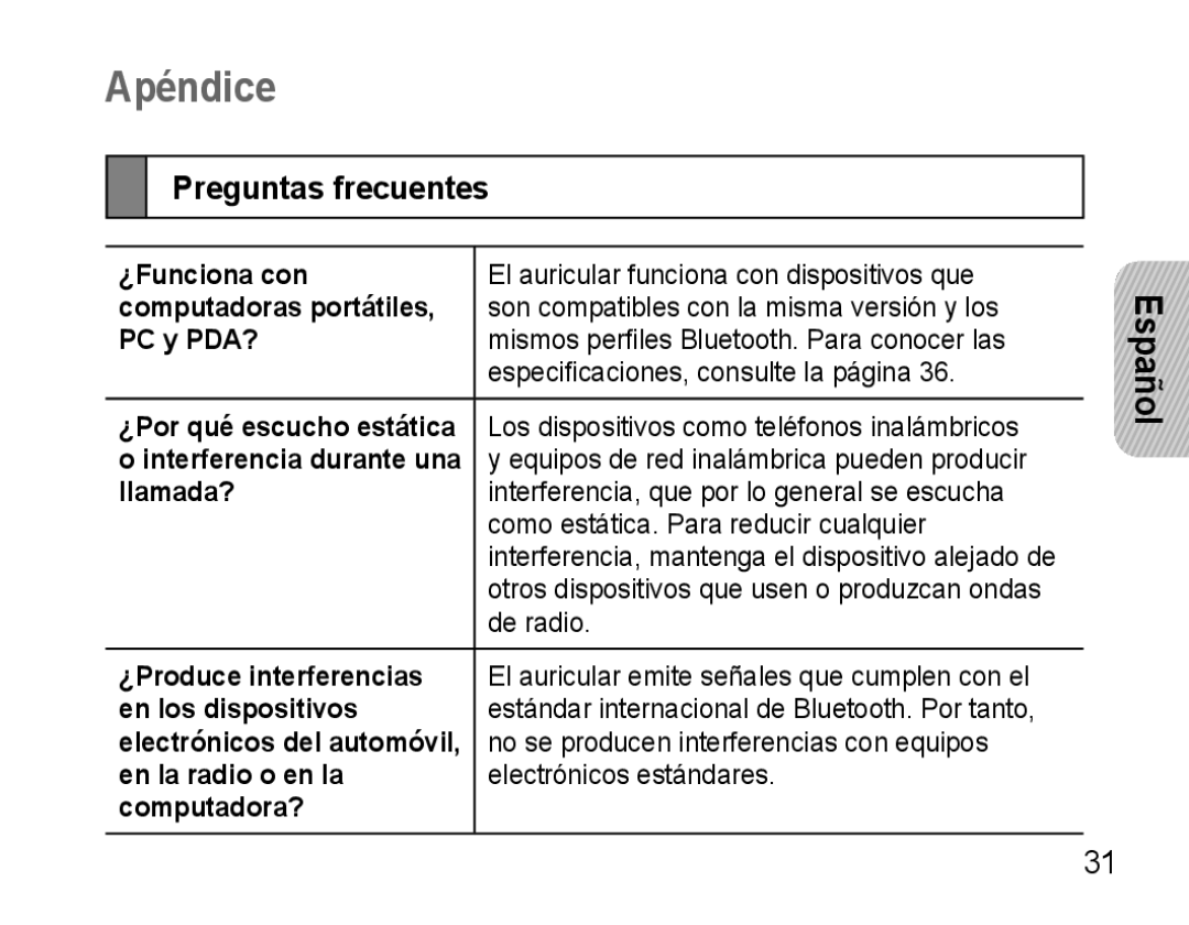 Samsung AWEP475ESECEUR, AWEP475ESECXET, AWEP475ESECXEH, AWEP475ESECSER manual Apéndice, Preguntas frecuentes 