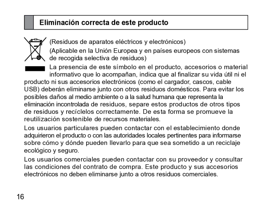 Samsung AWEP475ESECXET manual Eliminación correcta de este producto 