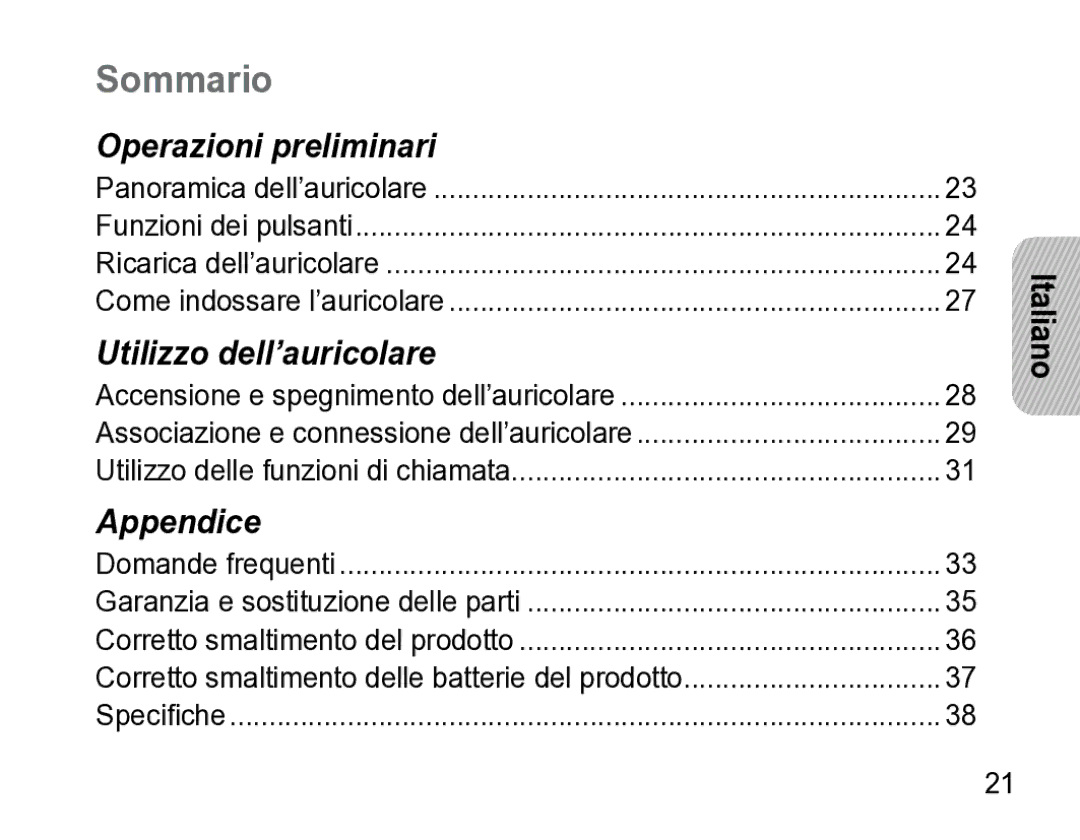 Samsung AWEP475ESECXET manual Sommario 