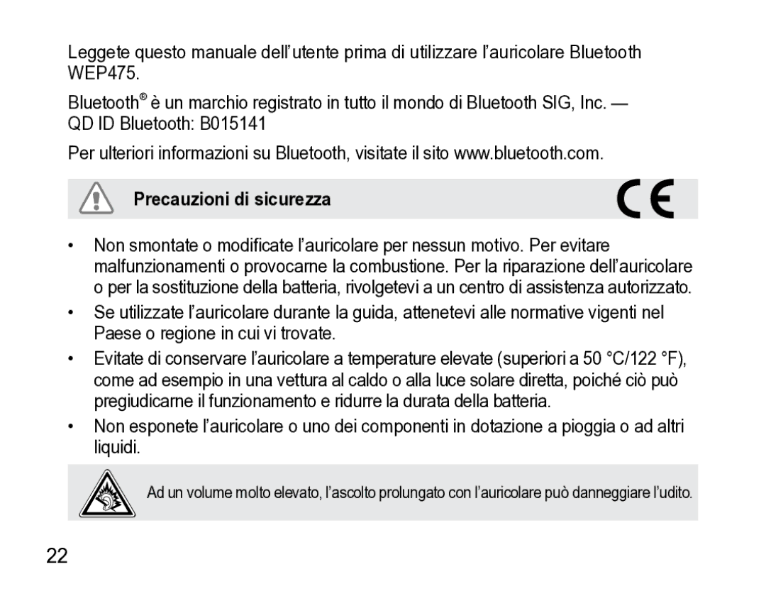 Samsung AWEP475ESECXET manual Precauzioni di sicurezza 