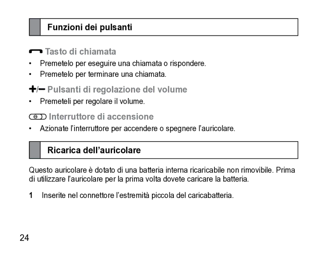 Samsung AWEP475ESECXET manual Funzioni dei pulsanti, Tasto di chiamata, Pulsanti di regolazione del volume 