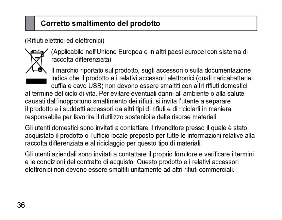 Samsung AWEP475ESECXET manual Corretto smaltimento del prodotto 