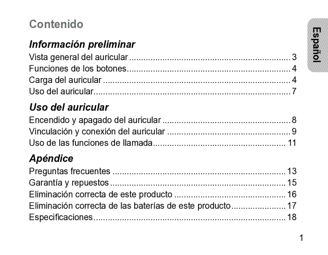 Samsung AWEP475ESECXET manual Contenido 