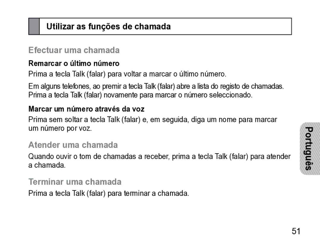 Samsung AWEP475ESECXET Utilizar as funções de chamada, Efectuar uma chamada, Atender uma chamada, Terminar uma chamada 