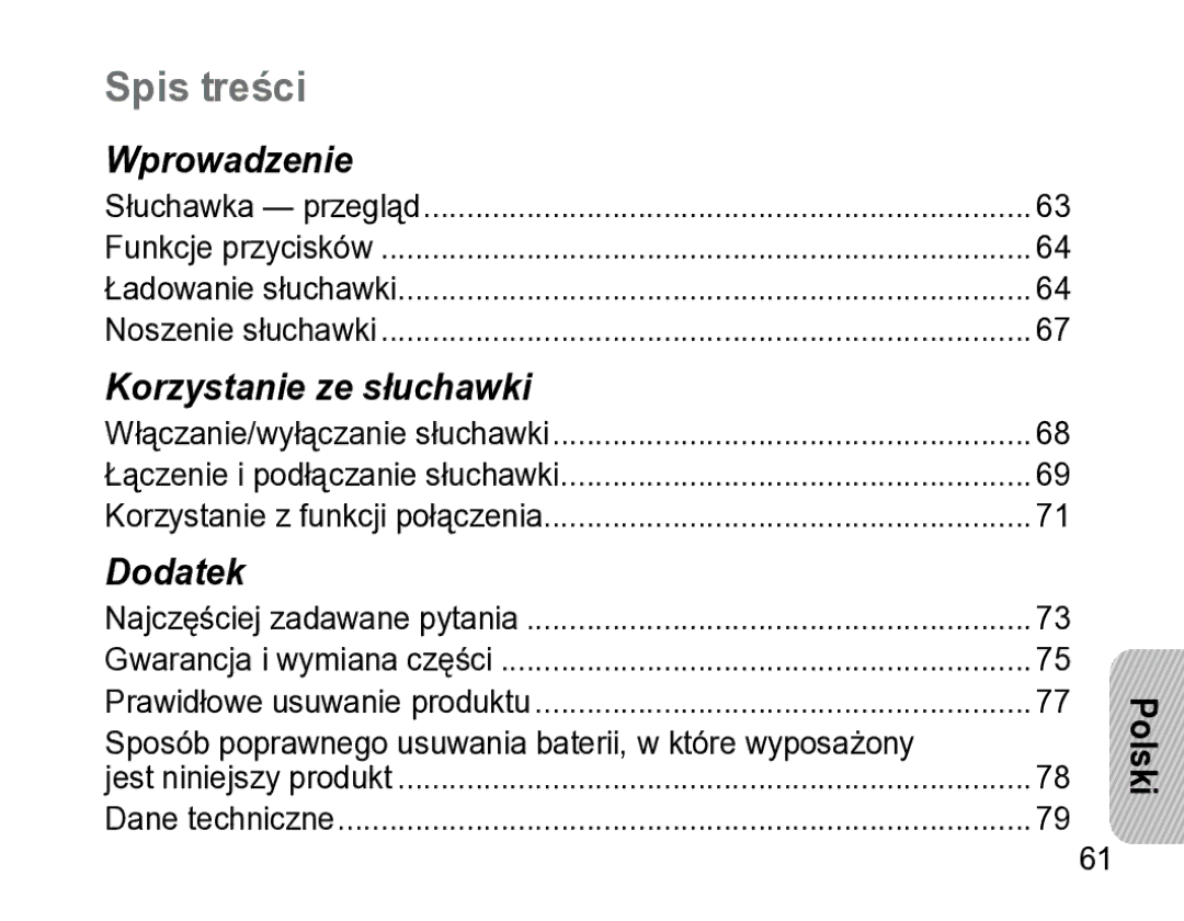 Samsung AWEP475ESECXET manual Spis treści 