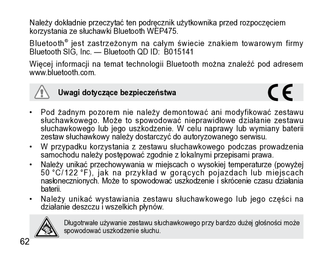 Samsung AWEP475ESECXET manual Uwagi dotyczące bezpieczeństwa 