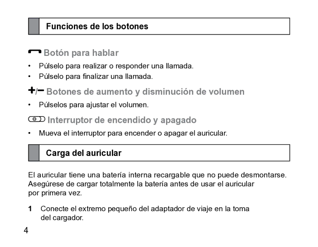 Samsung AWEP475ESECXET manual Funciones de los botones, Botón para hablar, Botones de aumento y disminución de volumen 