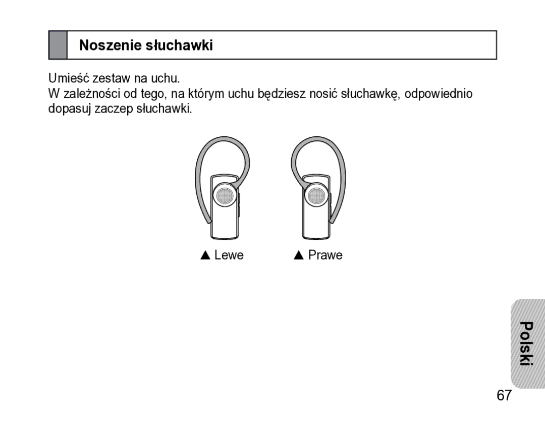 Samsung AWEP475ESECXET manual Noszenie słuchawki 