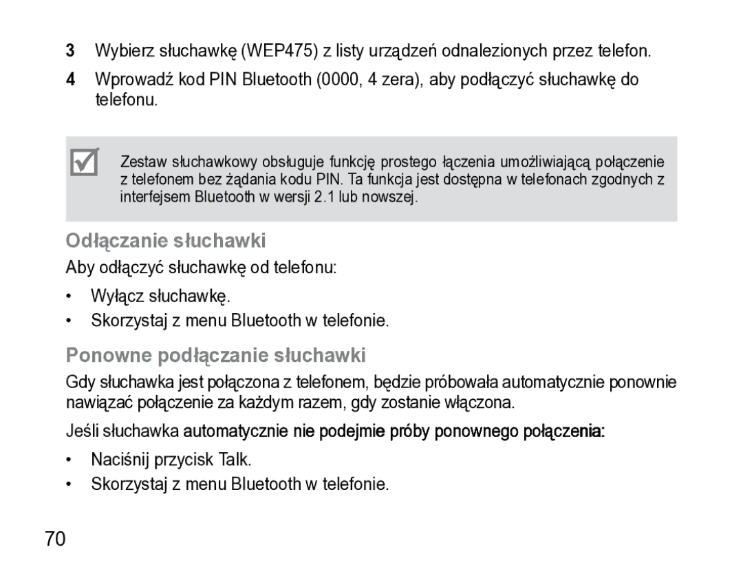 Samsung AWEP475ESECXET manual Odłączanie słuchawki, Ponowne podłączanie słuchawki 