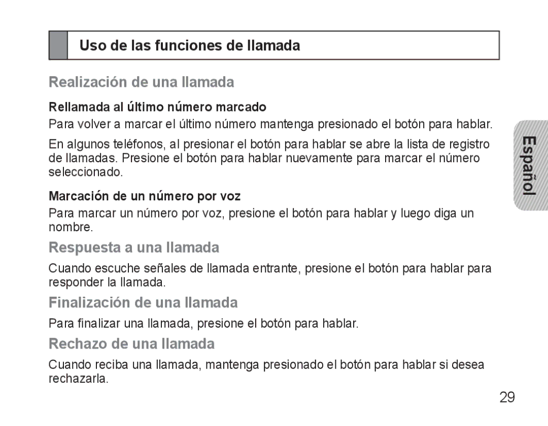 Samsung AWEP490PPECSTA, GH68-25765A Uso de las funciones de llamada, Realización de una llamada, Respuesta a una llamada 