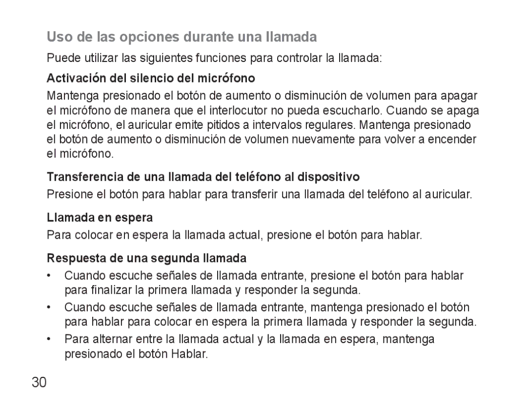 Samsung GH68-25765A Uso de las opciones durante una llamada, Activación del silencio del micrófono, Llamada en espera 