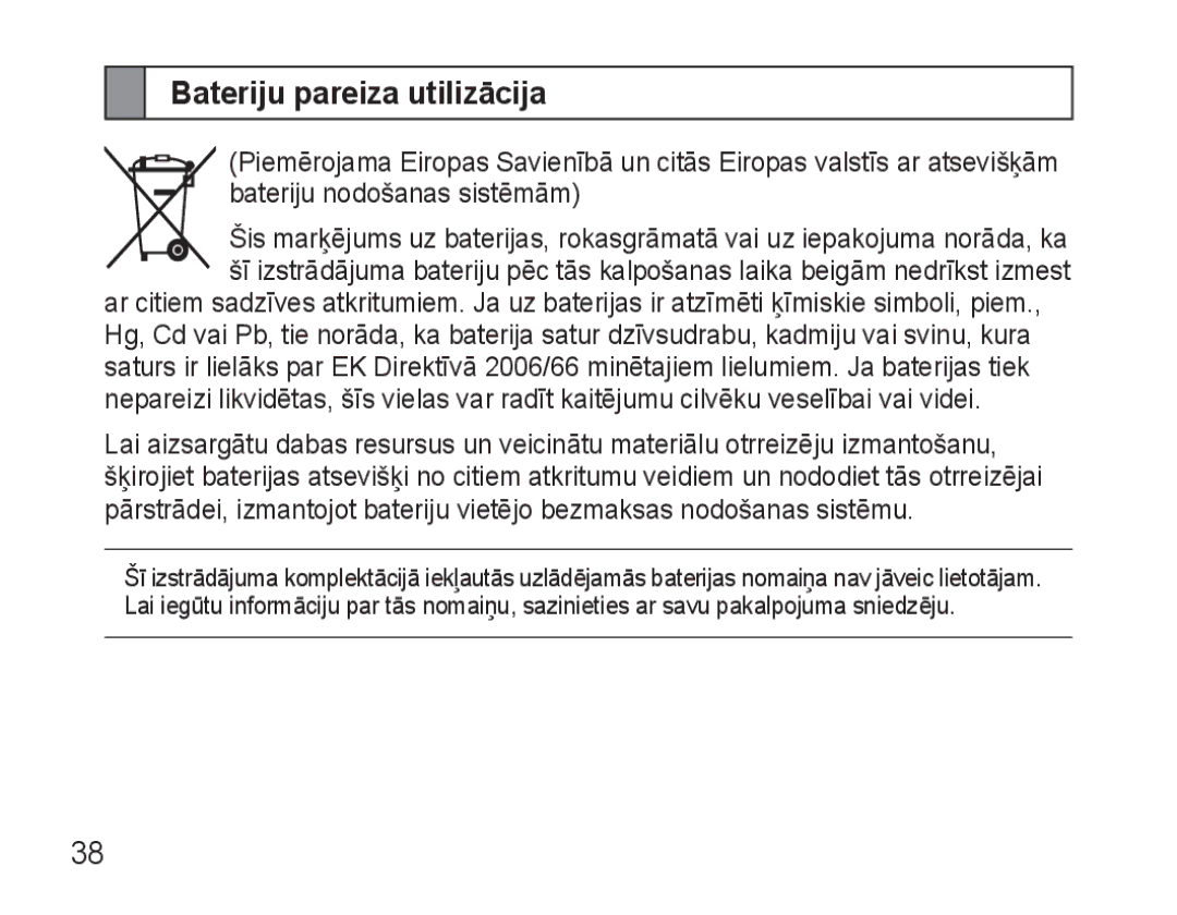 Samsung AWEP570VBECSER manual Bateriju pareiza utilizācija 