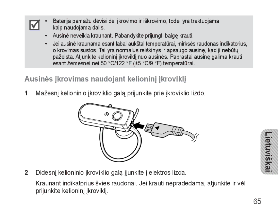 Samsung AWEP570VBECSER manual Ausinės įkrovimas naudojant kelioninį įkroviklį 