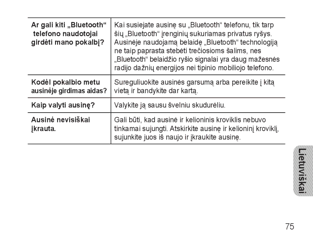 Samsung AWEP570VBECSER Ar gali kiti „Bluetooth, Telefono naudotojai, Girdėti mano pokalbį?, Kodėl pokalbio metu, Įkrauta 