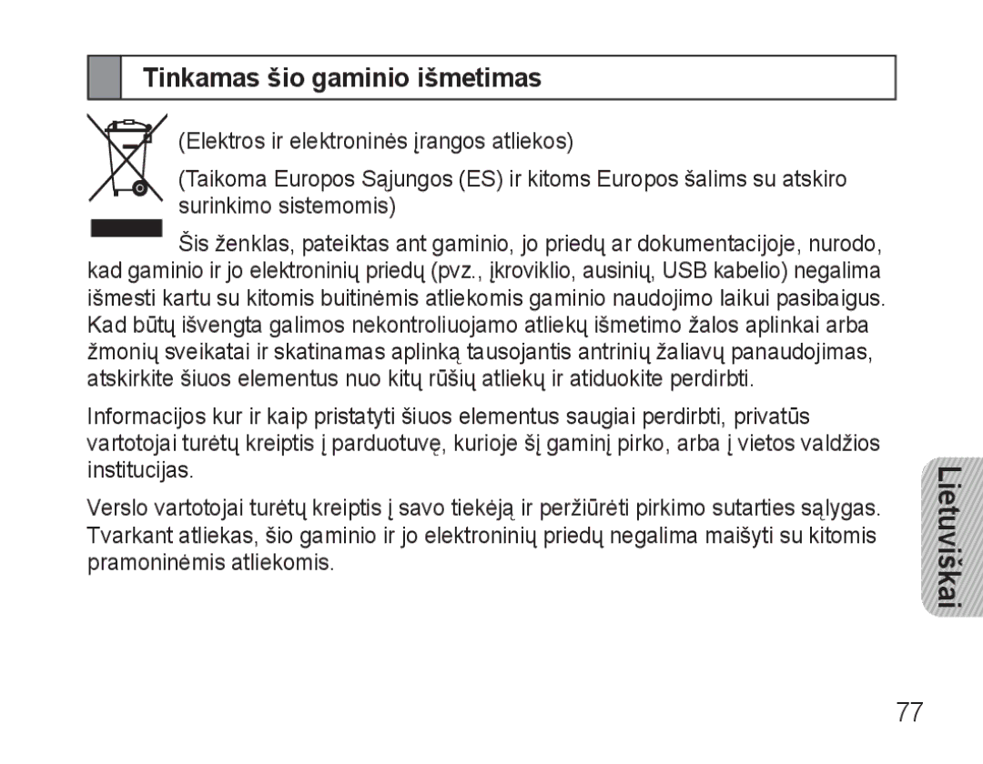 Samsung AWEP570VBECSER manual Tinkamas šio gaminio išmetimas 