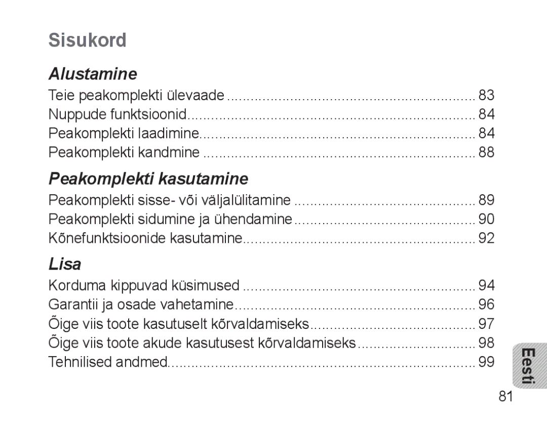 Samsung AWEP570VBECSER manual Sisukord 