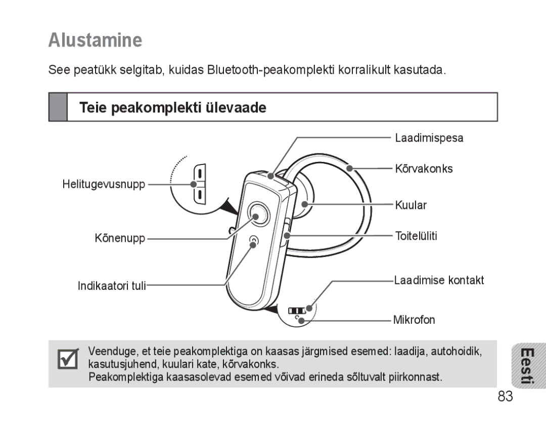 Samsung AWEP570VBECSER manual Alustamine, Teie peakomplekti ülevaade 