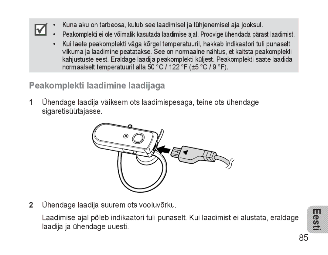 Samsung AWEP570VBECSER manual Peakomplekti laadimine laadijaga 