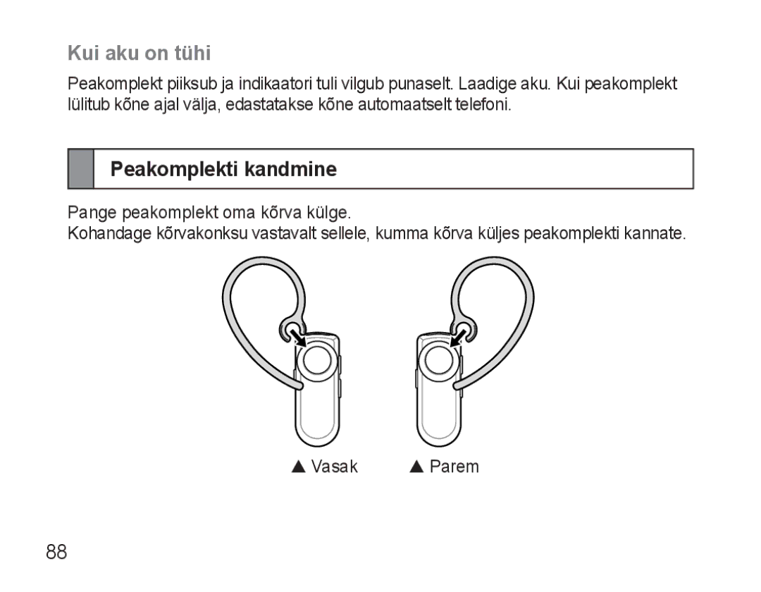 Samsung AWEP570VBECSER manual Kui aku on tühi, Peakomplekti kandmine 