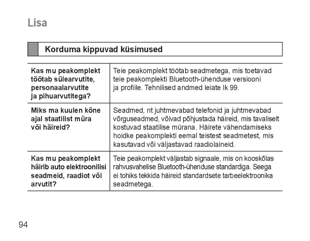 Samsung AWEP570VBECSER manual Lisa, Korduma kippuvad küsimused 