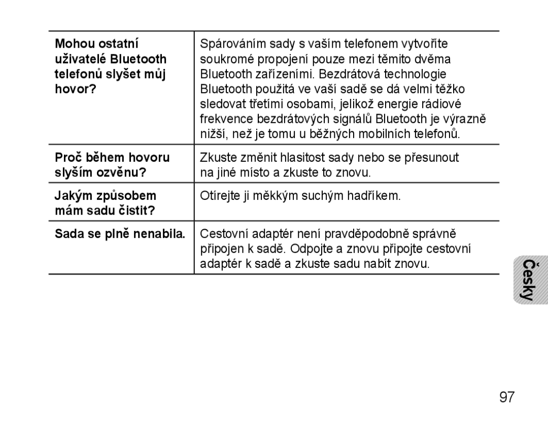 Samsung AWEP570VBECXEF Mohou ostatní, Uživatelé Bluetooth, Telefonů slyšet můj, Hovor?, Slyším ozvěnu?, Jakým způsobem 