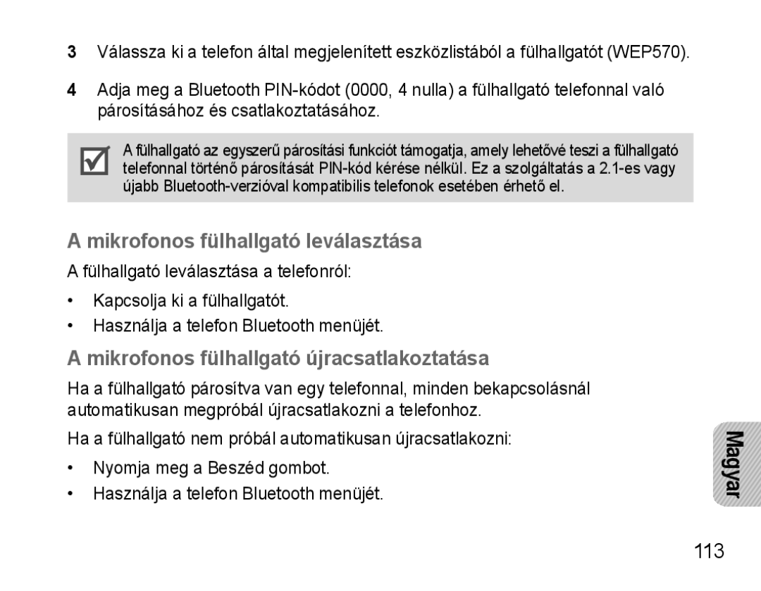 Samsung AWEP570VBECXEF, AWEP570EBECXEF Mikrofonos fülhallgató leválasztása, Mikrofonos fülhallgató újracsatlakoztatása 