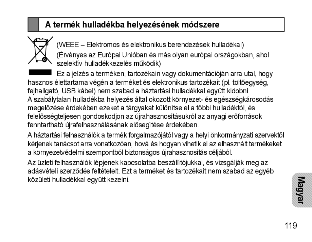 Samsung AWEP570VBECXEH, AWEP570VBECXEF, AWEP570EBECXEF, AWEP570VBECSER manual Termék hulladékba helyezésének módszere 