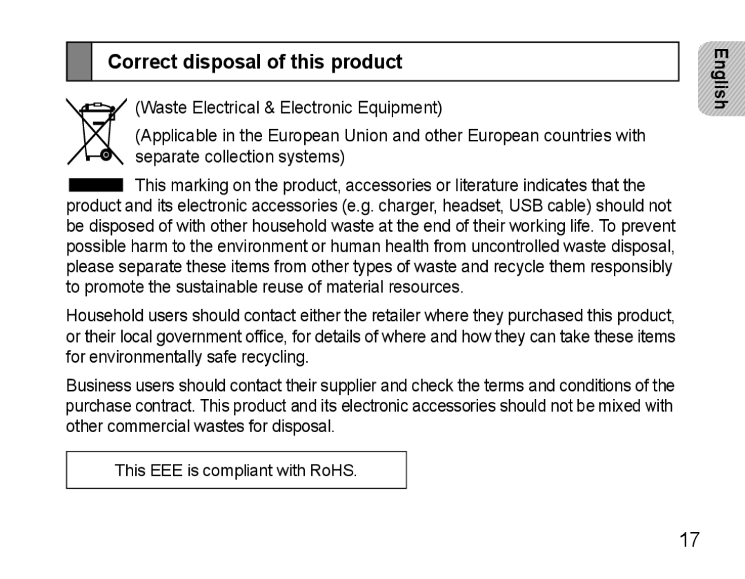 Samsung AWEP570VBECXEF, AWEP570EBECXEF, AWEP570VBECXEH, AWEP570VBECSER manual Correct disposal of this product 