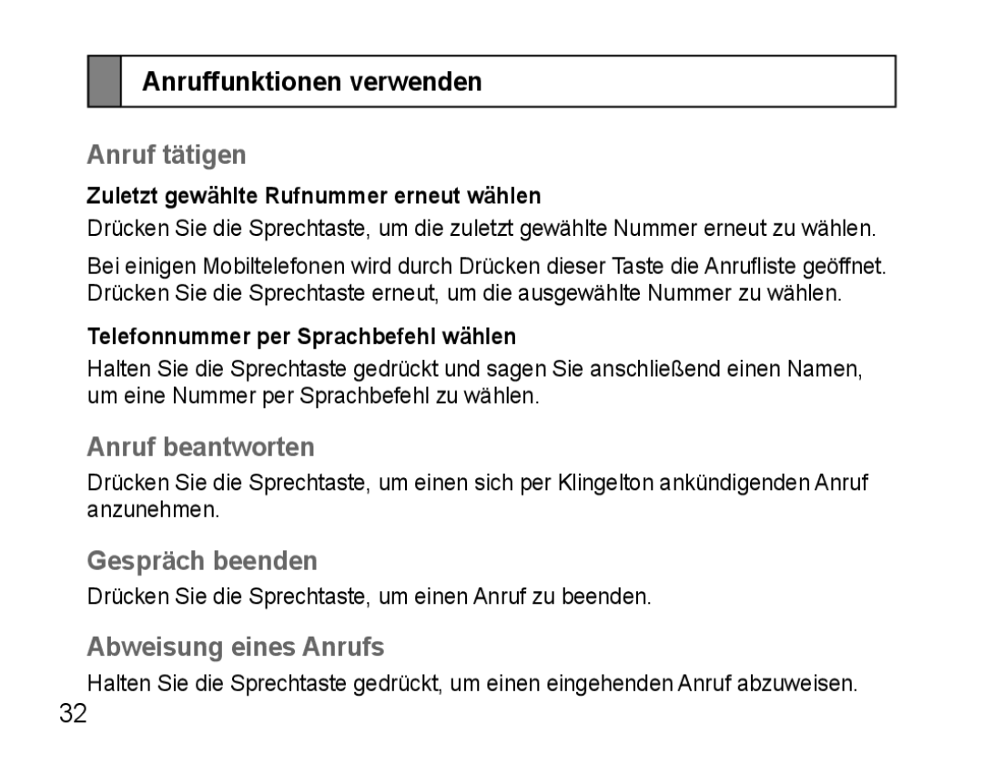 Samsung AWEP570VBECSER, AWEP570VBECXEF manual Anruffunktionen verwenden, Anruf tätigen, Anruf beantworten, Gespräch beenden 